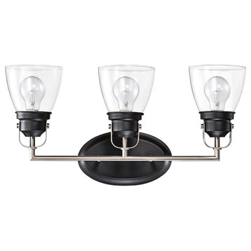 Superior 3-Light Black and Brushed Nickel Vanity Lights With Clear Glass Shades