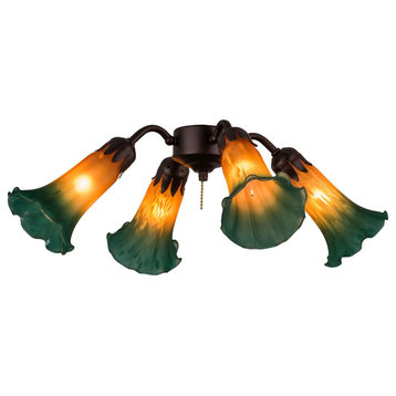Meyda Lighting 19" Amber/Green Pond Lily 4-Light Fan Light, M/B