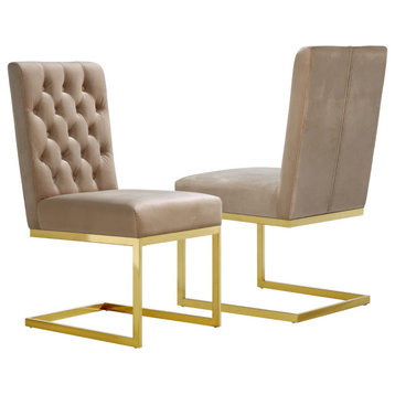 Cameron Velvet Upholstered Dining Chair (Set of 2), Beige