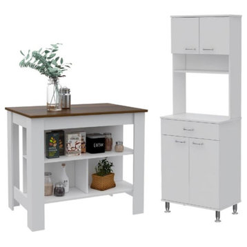 Home Square 2-Piece Set with Kitchen Island & 66" High Pantry Cabinet