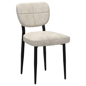 Modern Fabric and Metal Dining Chair, Set of 2, Beige and Black