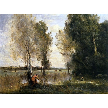 Jean-Baptiste-Camille Corot Woman Picking Flowers in a Pasture