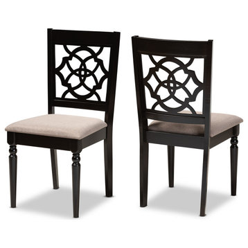 Renaud Sand Fabric Upholstered and Espresso Brown Wood 2-Piece Dining Chair Set