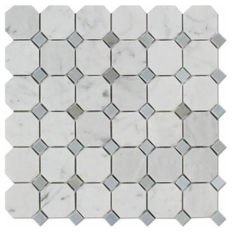 Carrara Italian White 2 Marble, Blue-Gray Dots, Honed Octagon, 10 sq.ft.