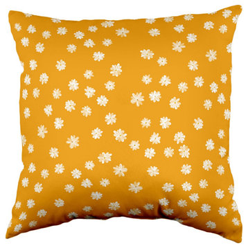 Painted White Flowers Mustard Double Sided Pillow, 16"x16"