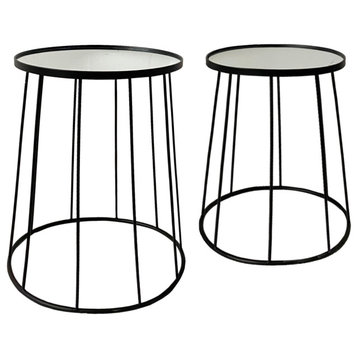 Assorted 2 Piece Set Metal End Tables Topped with Glass Mirrors