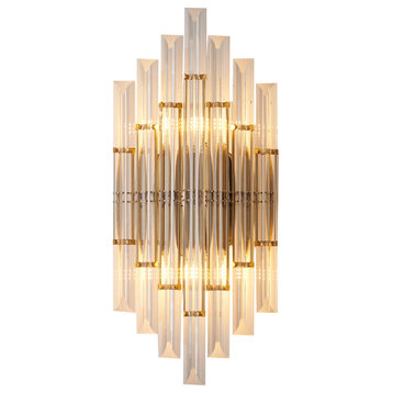 Gold Frame With Clear Glass Rod Wall Sconce