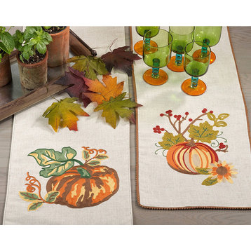 Embroidered Pumpkin Floral Thanksgiving Table Runner, Pumpkin Floral