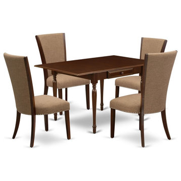 East West Furniture Monza 5-piece Wood Table and Dining Chairs in Mahogany