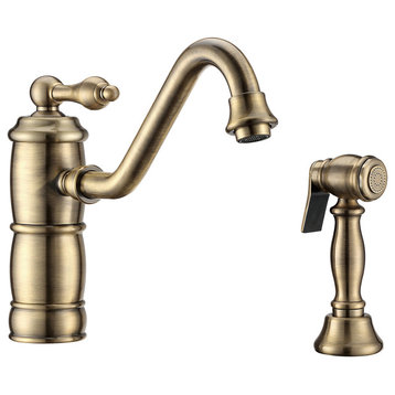 single lever faucet with traditional swivel spout and solid brass side spray