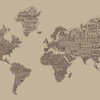 1-World Text Map Wall Decal, Tan Mono, 67"x36"