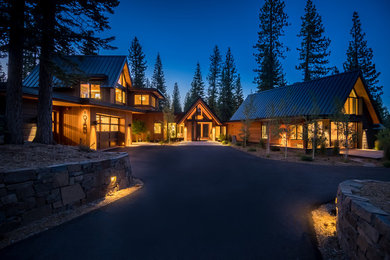 Inspiration for a mid-sized modern granite floor and black floor single front door remodel in Sacramento with white walls and a dark wood front door