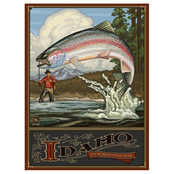 Paul A. Lanquist Idaho Rainbow Trout Fisherman Mountains Art Print, 9"x12"