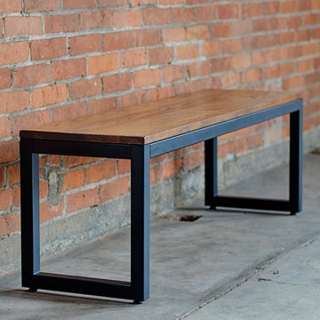 Loft Indoor Bench - Textured Black Steel Frame w/ Chocolate Spice (Ash) Hardwood