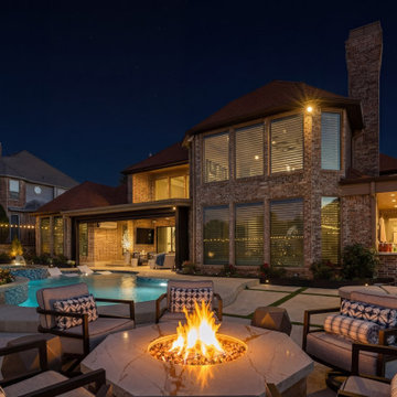 Custom Outdoor Living Pool Deck with Stamped Concrete & Turf