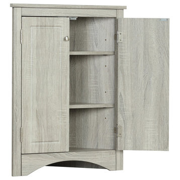Triangle Bathroom Storage Cabinet With Adjustable Shelves, Oak