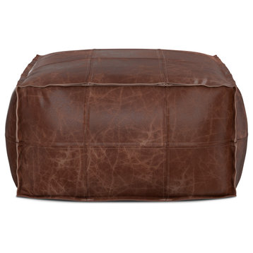 Sheffield Coffee table Pouf, Distressed Brown Leather