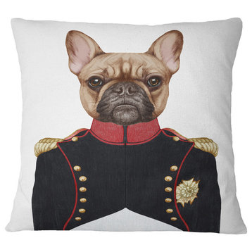 French Bulldog in Military Uniform Animal Throw Pillow, 18"x18"