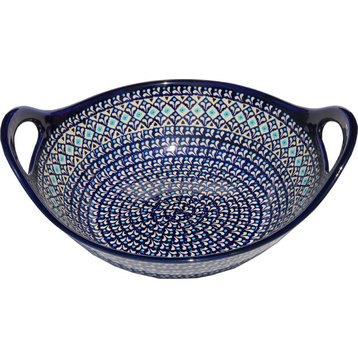 Polish Pottery Deep Bowl with Handles, Pattern Number: 217a