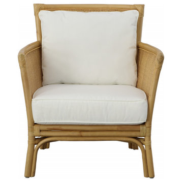 Uttermost 23766 29"W Rattan Framed Polyester Accent Chair - White / Woodtone