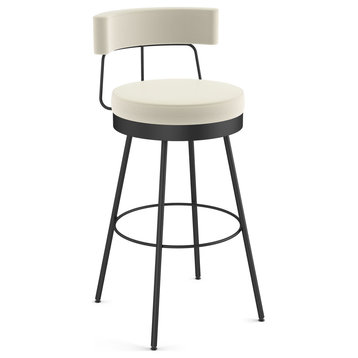 Urbana Swivel Counter/Bar Stool, Off White Faux Leather / Black Metal, Counter Height