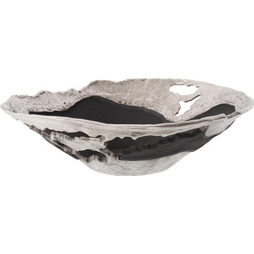 HOWARD ELLIOTT Bowl Contemporary Flared Large Matte Black Raw Silver