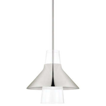 Jessy 1-Light Small Pendant, Polished Nickel, Clear