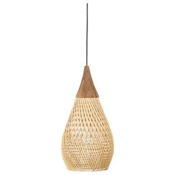 Rustic Natural Rattan Hanging Lamp | dBodhi Horn, W"14 X D"14 X H"33