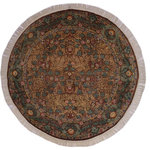 Bareens Designer Rugs - Imran Pak Persian Carina Brown/Green Wool Round - 8'0'' x 8'1'' - Designed with mesmerizing intricacy and gorgeous color palette, this hand-knotted masterpiece demonstrates the beauty and electrifying thrill of Pak Persian art. These meticulously hand-knotted Pak-Persian rug is made with pure wool and features breathtaking traditional, transitional, and tribal designs in bold luxurious color pallets. Known for their intricate designs these rugs are a reproduction of Persian rugs, made in Pakistan with unique Mughal designs. Made by master weavers using the same Persian texture, design and dying technique, we wanted to produce the most significant manifestation of Persian art, life, and culture. This rug is most famous for its exceptional quality, incredible designs, patterns, and vibrant rich color. Pak-Persian rugs made with Persian weave with high knot counts, which enables the high intricacy and detail found in the patterns are also referred to as "State of art", each color adds a rich beautiful detail in the artwork of this rug. The design, color, and beautiful chromatic composition with a vibrant sheen with intricate designs, exude beauty, elegance, and quality make this rug a masterpiece of its own.