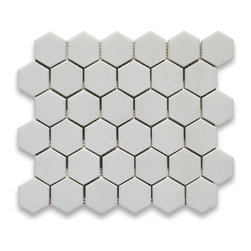 Stone Center Online - Thassos White 2 inch Hexagon Mosaic Tile Polished - Marble from Greece - Mosaic Tile