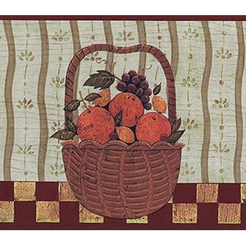 Wallpaper Border Fruits Brown Green Red Yellow Beige 9.75"x15' WK74779