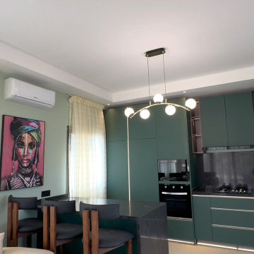 Open Plan Sage Green Kitchen & Breakfast Bar