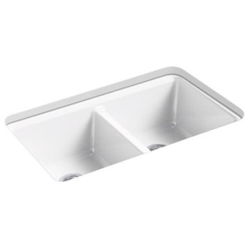 Kohler Riverby Double-Equal Kitchen Sink, 5 Oversized Holes, White
