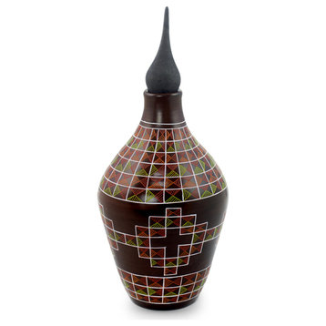 Novica Handmade Star Labyrinth Ceramic Decorative Jar