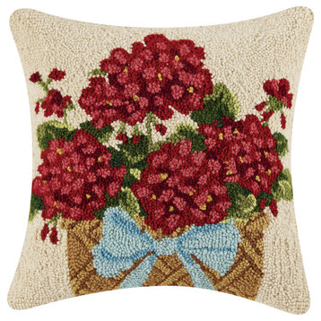 Red Geranium Floral Basket Hook Pillow