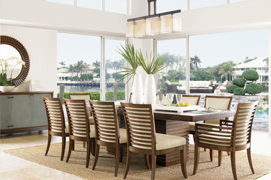Design ideas for a mid-sized beach style dining room in Orange County with white walls and no fireplace.
