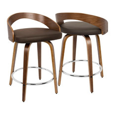 LumiSource - LumiSource Grotto Counter Swivel Stool, Walnut, Brown - Bar Stools and Counter Stools