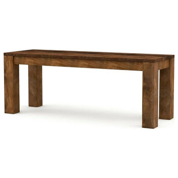 Rustic Dining Bench, Mango Wood Construction & Straight Block Legs, Natural, 46"