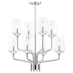 Mitzi by Hudson Valley Lighting - Kayla 8-Light Chandelier, Polished Nickel, Clear Glass - Stylized and organic, Kayla contrasts smooth cylindrical lines with geometric shades of faceted glass.