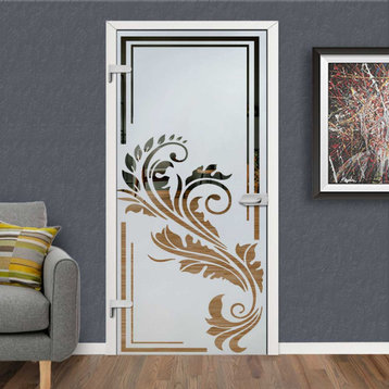 Hinged Glass Door with Frosted Design, 36"x80" Inches, Opening Direction: Left