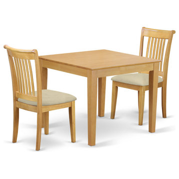 3-Piece Dinette Table Set - Table And 2 Cushion Seat Dining Chairs In Oak