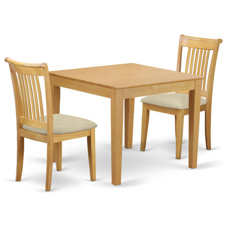 3-Piece Dinette Table Set - Table And 2 Cushion Seat Dining Chairs In Oak