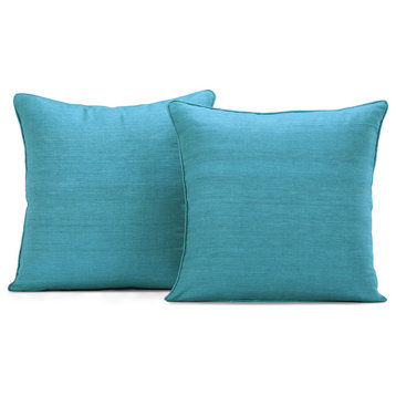 Raw Silk Cushion Cover, Set of 2, Cozumel Blue, 18"x18"