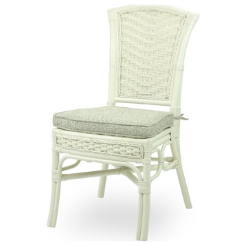 Alexa Dining Side Chair White Color Natural Rattan Wicker Handmade with Cushion