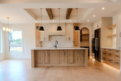 Inspiration for a modern beige floor kitchen remodel in Other