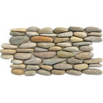 Pebble Tile Mosaics - Standing Java Pebble Tile, 6"x12" - We create our Standing Java Pebble Tile from the stones used in our Natural Pebble Tile line. Each stone is cut in half and adhered to a durable mesh backing for ease of installation. Our unique interlocking system gives the appearance that each stone is hand set.