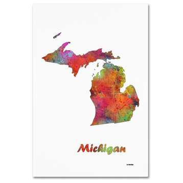 Marlene Watson 'Michigan State Map-1' Canvas Art, 12"x19"