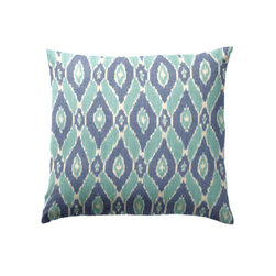 Blue and Teal Diamond Ikat Throw Pillow - Decorative Pillows