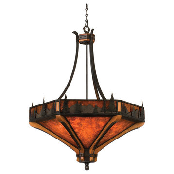 Natural Iron With Solid Mahogany Treescape 36" Chandelier