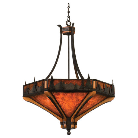 Natural Iron With Solid Mahogany Treescape 36" Chandelier